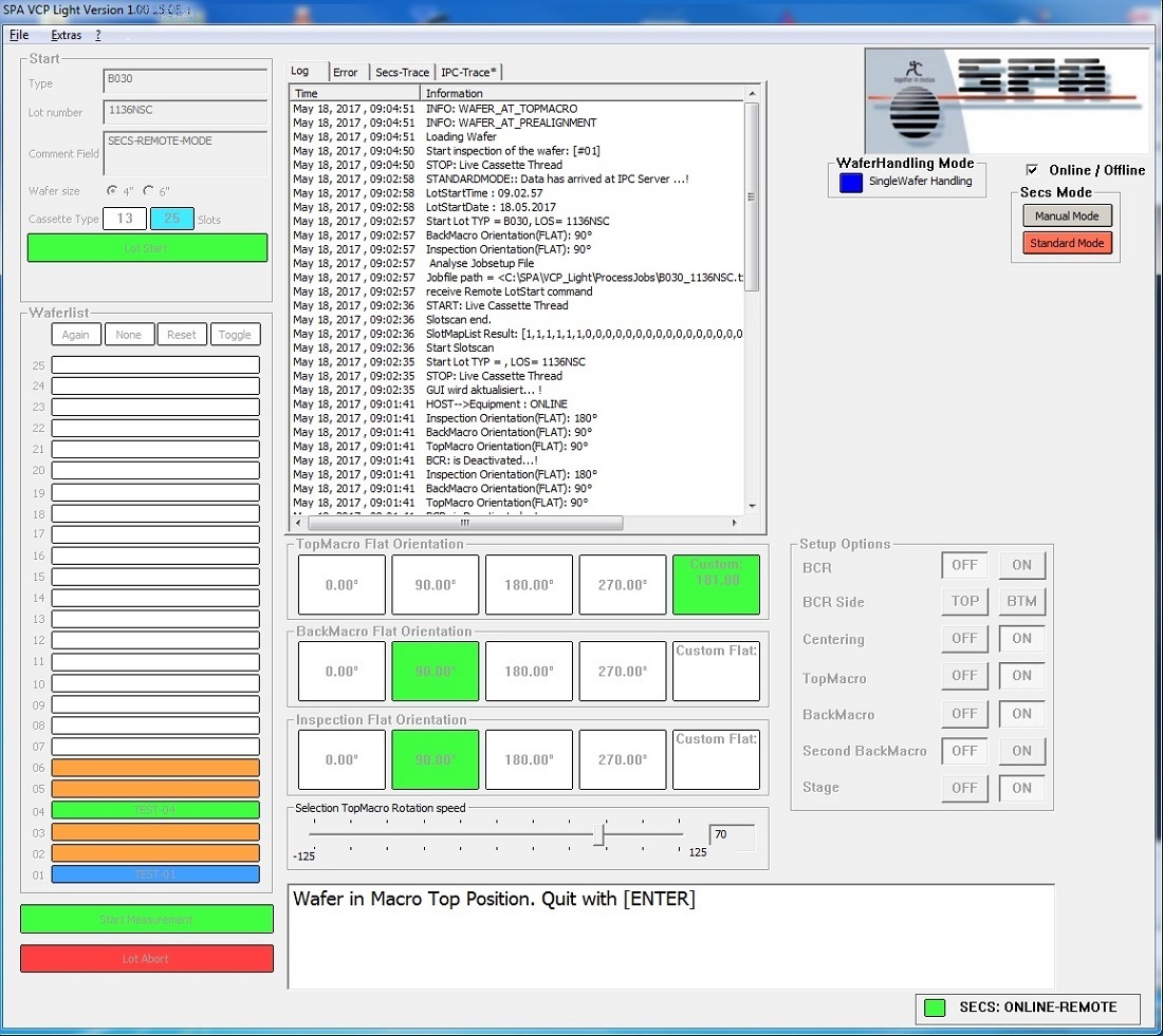 control software developed for quality inspection machines with a manual microscope and a wafer handler