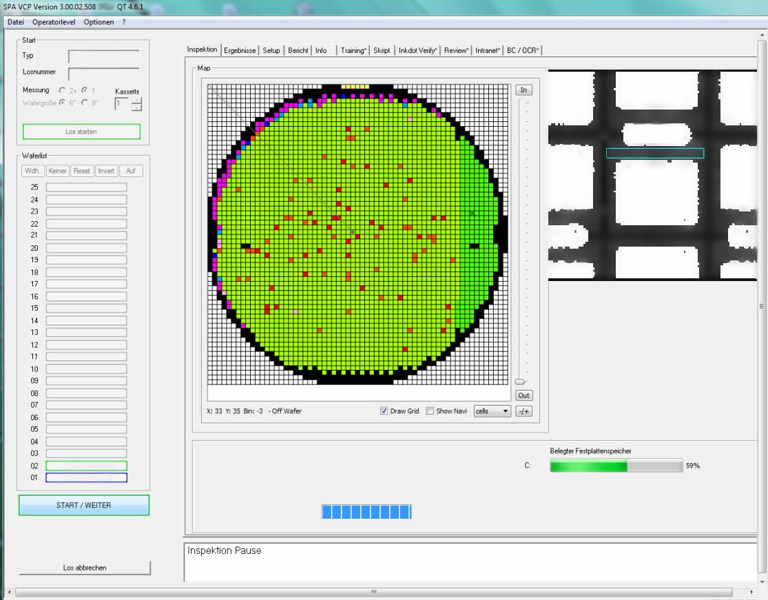 SAM/EBIS control software with wafermapping
